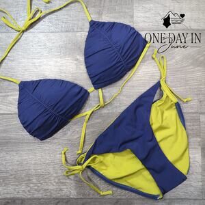 A.Che Halter Tie Side Bikini Swimsuit Size L Top S Bottom